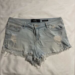 Hollister Blue Jean Low-Rise Shorts Distressed Casual